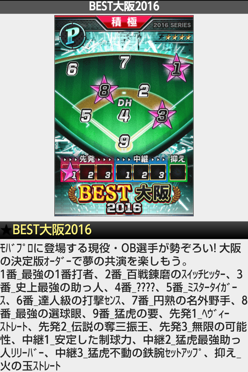 Best大阪16 阪神タイガース16年版ベストオーダー攻略 モバプロsp攻略ブログ